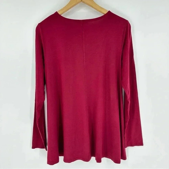 Eileen Fisher Burgundy viscose long sleeve swing tunic tee - Picture 2 of 6